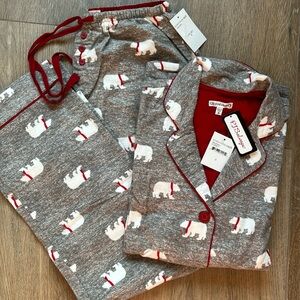 NWT PJ Salvage women size S polar bear grey cotton flannel 2-piece pj set